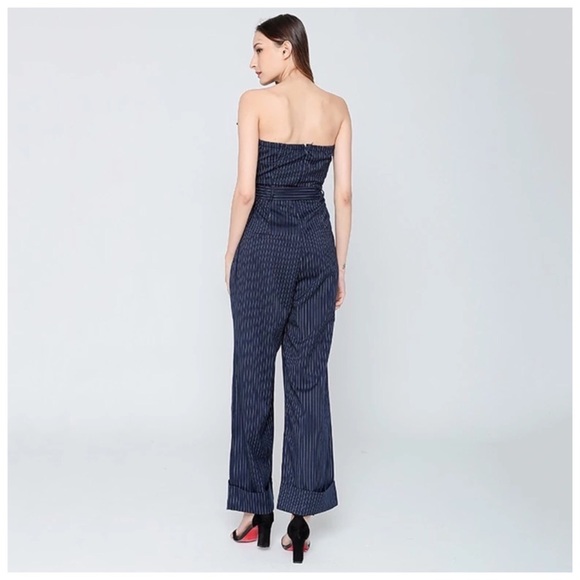 ❤️ Navy Blue Stripe Wide Leg Ruffle Jumpsuit - Picture 6 of 7